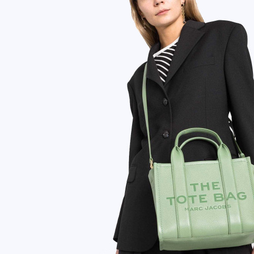 Marc Jacobs The Leather Small Tote Bag Aspen Green Cement