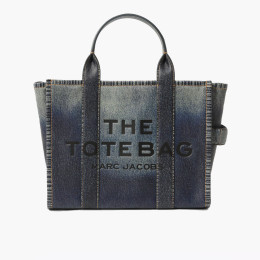 Marc Jacobs The Denim-Printed Leather Medium Tote Bag