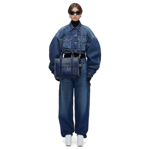 Marc Jacobs The Denim-Printed Leather Medium Tote Bag