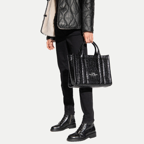 Marc Jacobs The Medium Croc-Embossed Tote Bag Black
