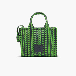 Marc Jacobs The Monogram Leather Crossbody Mini Tote Bag Grey/Fluo Green
