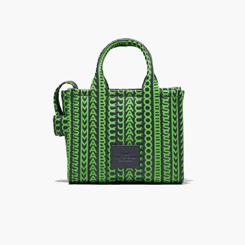 Marc Jacobs The Monogram Leather Crossbody Mini Tote Bag Grey/Fluo Green