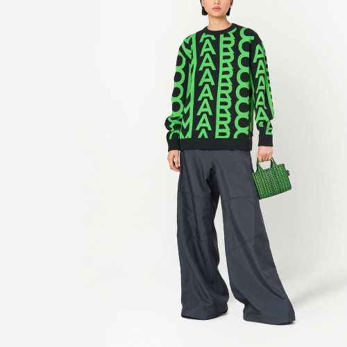 Marc Jacobs The Monogram Leather Crossbody Mini Tote Bag Grey/Fluo Green