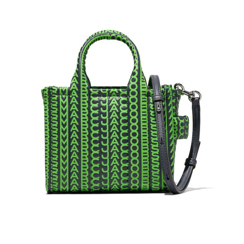 Marc Jacobs The Monogram Leather Crossbody Mini Tote Bag Grey/Fluo Green