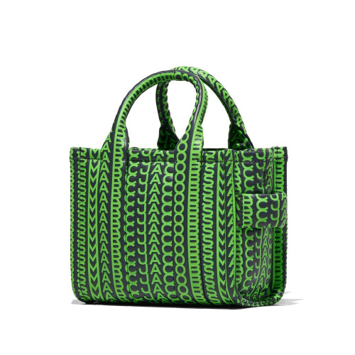 Marc Jacobs The Monogram Leather Crossbody Mini Tote Bag Grey/Fluo Green