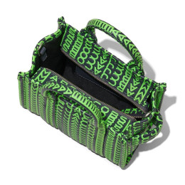 Marc Jacobs The Monogram Leather Crossbody Mini Tote Bag Grey/Fluo Green