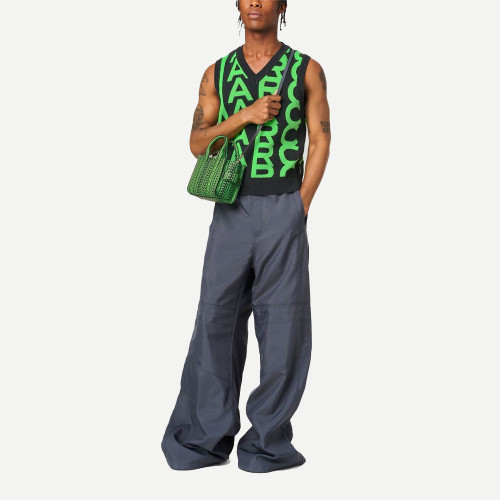 Marc Jacobs The Monogram Leather Crossbody Mini Tote Bag Grey/Fluo Green