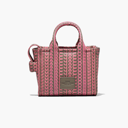 Marc Jacobs The Monogram Leather Crossbody Mini Tote Bag Taupe/Pink