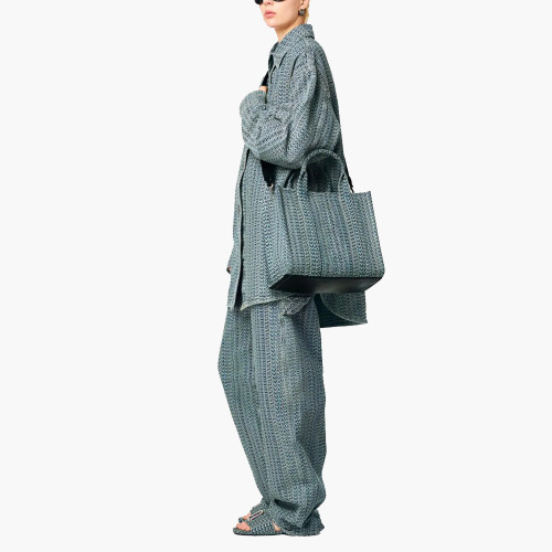 Marc Jacobs The Washed Monogram Medium Tote Bag Sun Faded Denim