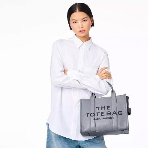 Marc Jacobs The Leather Medium Tote Bag Wolf Grey